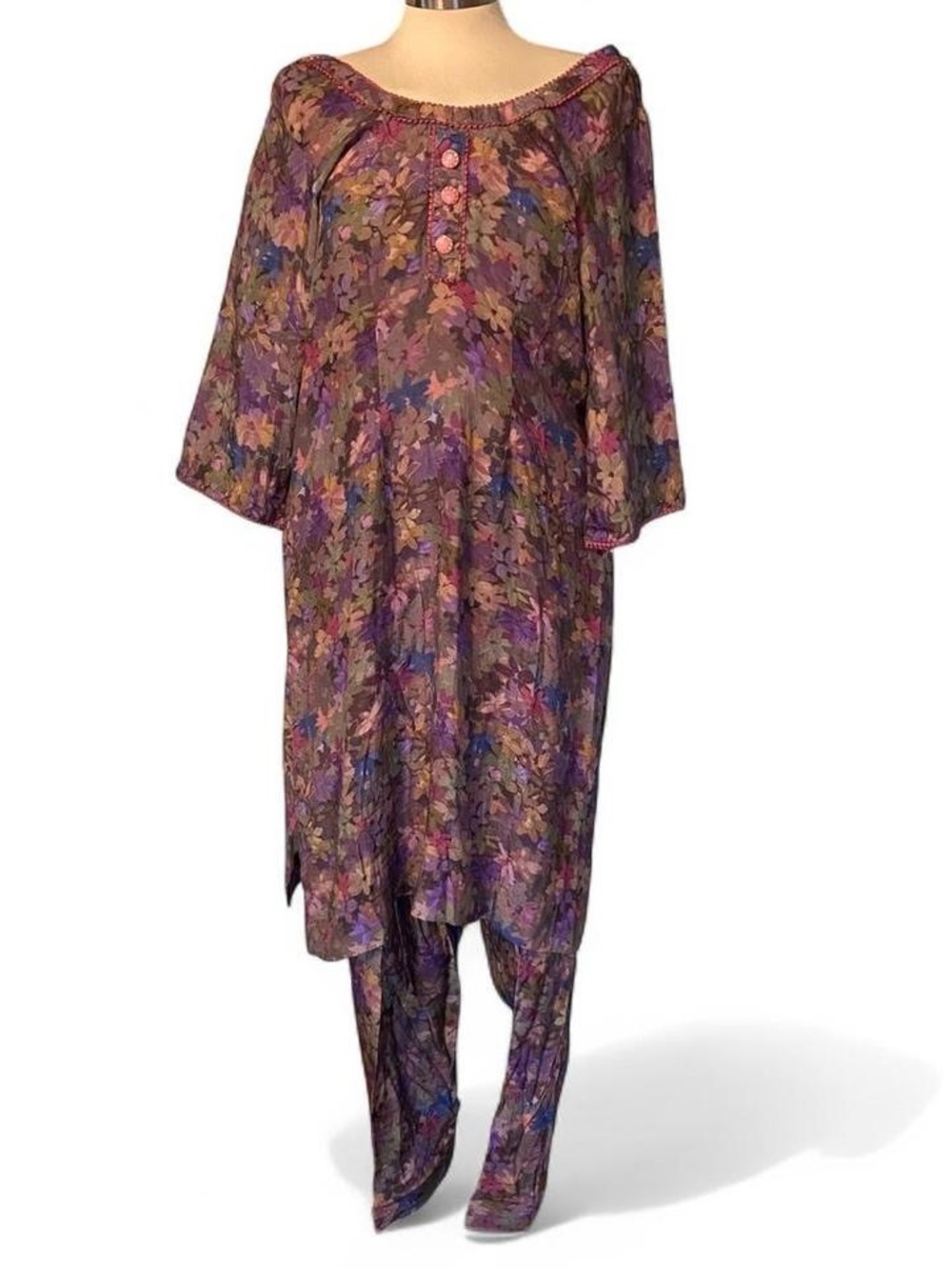 Indian Outfit Floral Purple Tunic & Pants Set